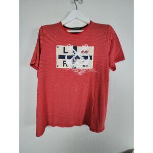 Lauren Ralph Lauren Womens 1X Red & White Striped T-Shirt 100% Cotton Casual Top